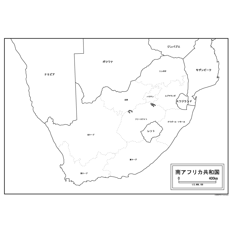 南アフリカ共和国の白地図のサムネイル