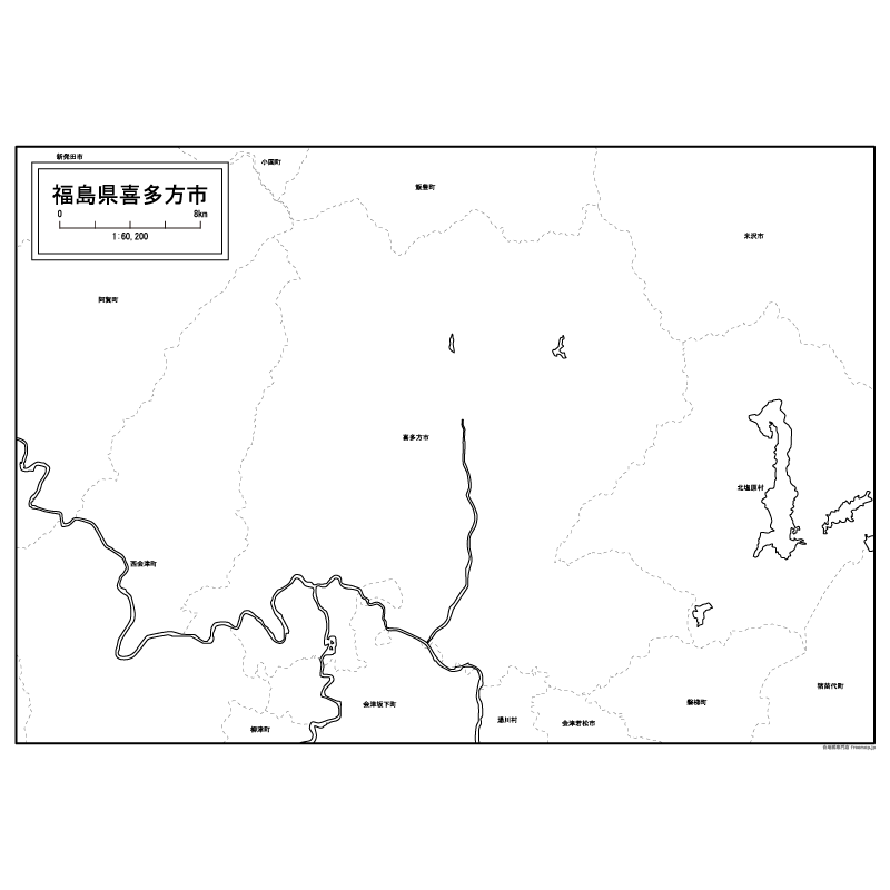 喜多方市の白地図のサムネイル