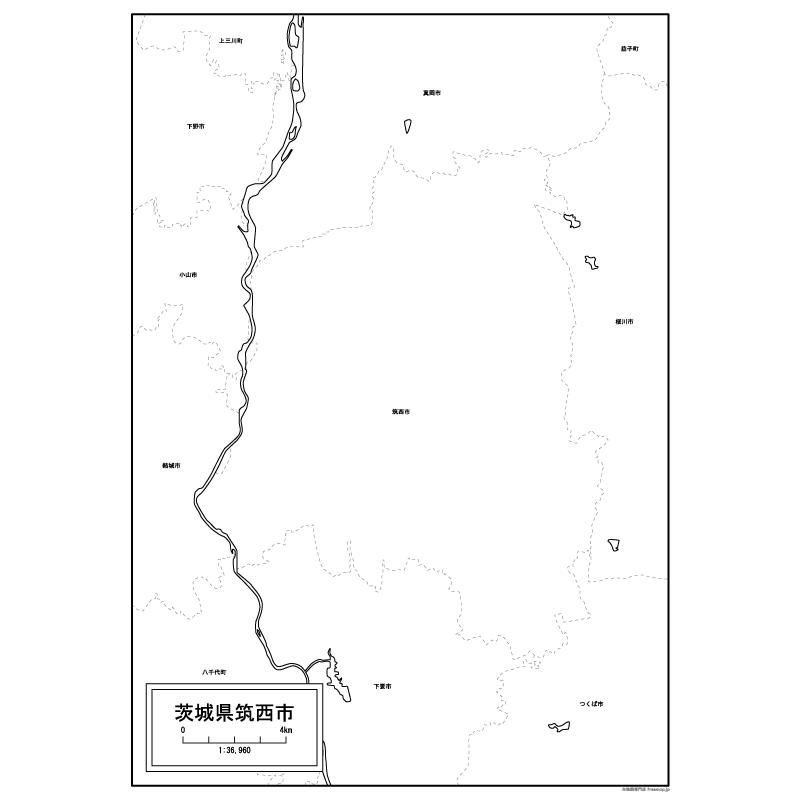 筑西市の白地図のサムネイル