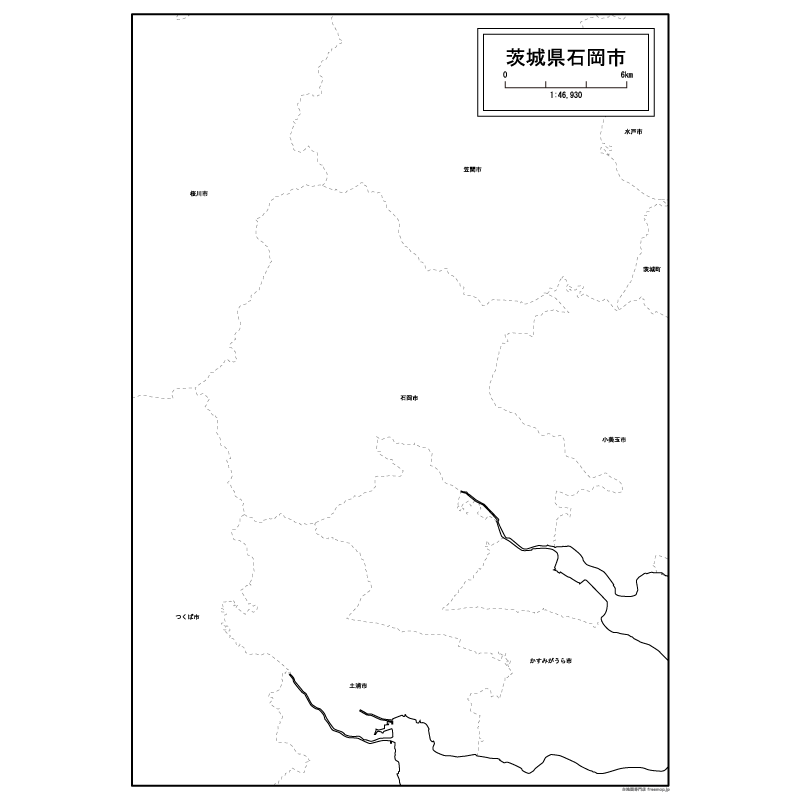 石岡市の白地図のサムネイル