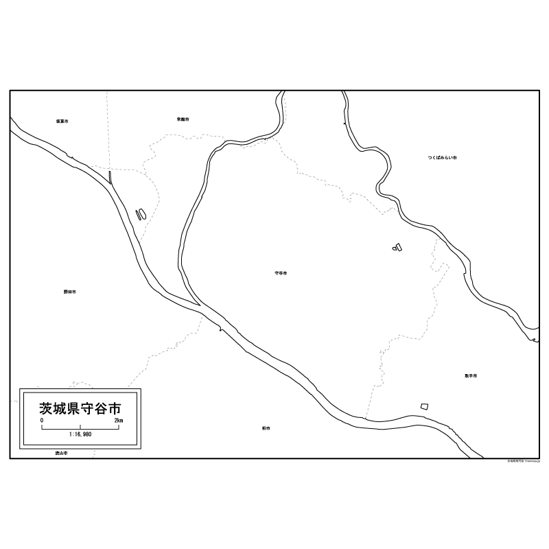 守谷市の白地図のサムネイル