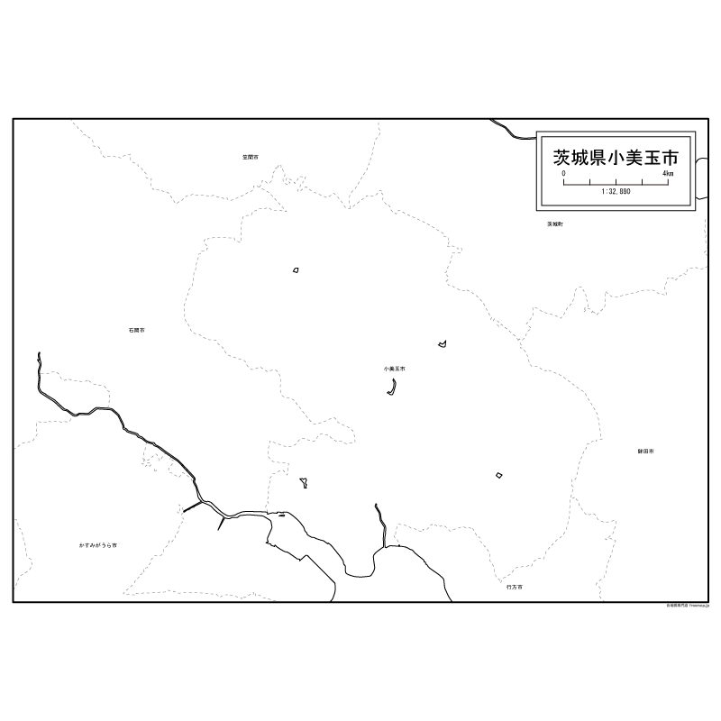 小美玉市の白地図のサムネイル
