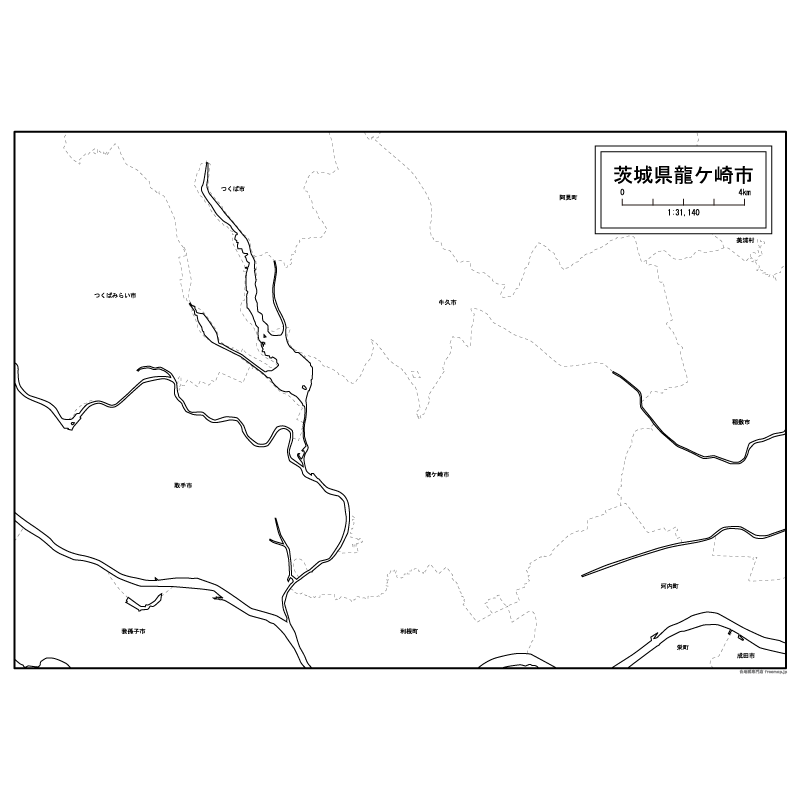龍ケ崎市の白地図のサムネイル