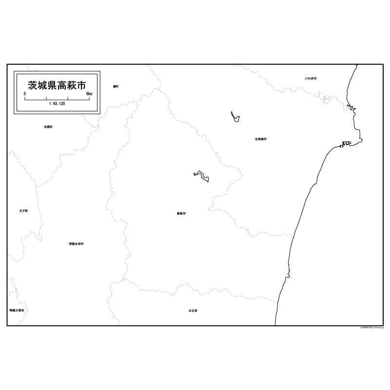 高萩市の白地図のサムネイル