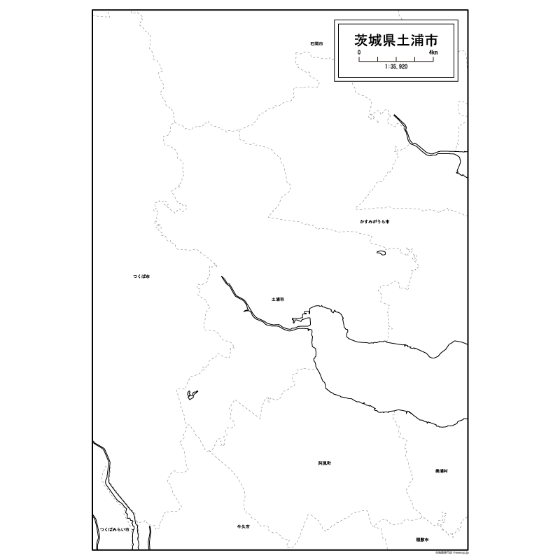 土浦市の白地図のサムネイル