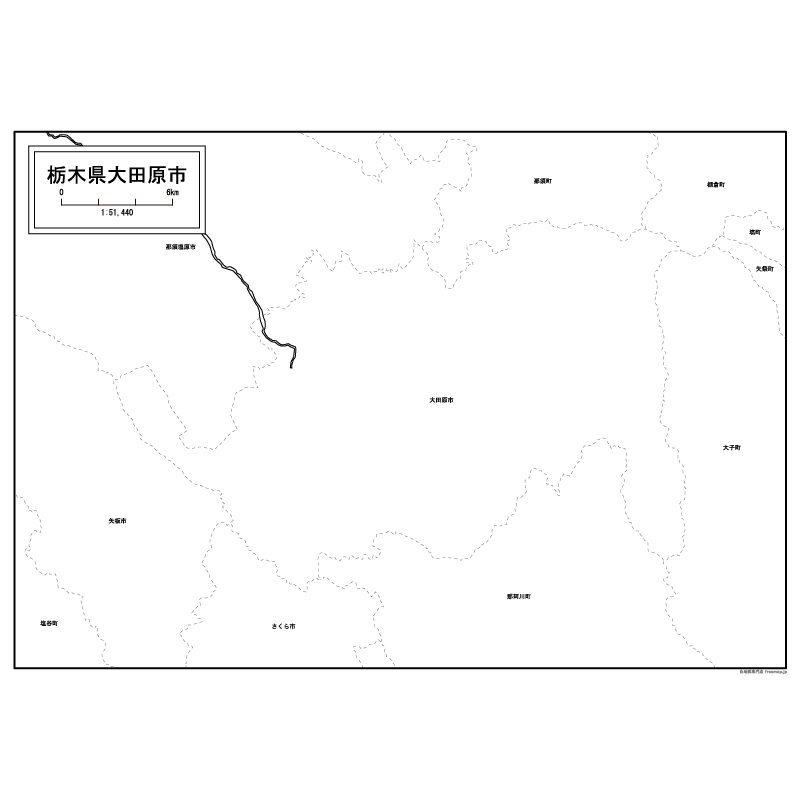 大田原市の白地図のサムネイル