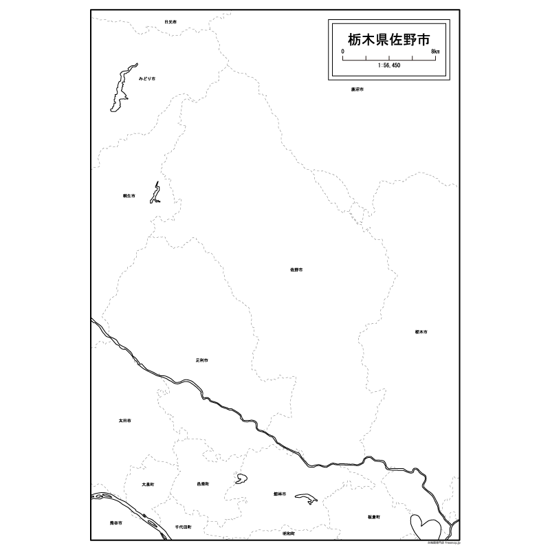 佐野市の白地図のサムネイル