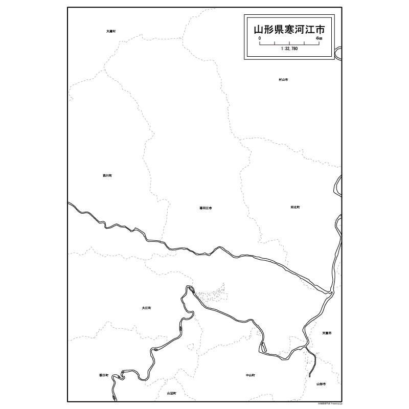 寒河江市の白地図のサムネイル