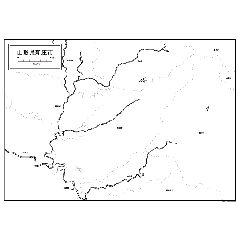 新庄市の白地図のサムネイル