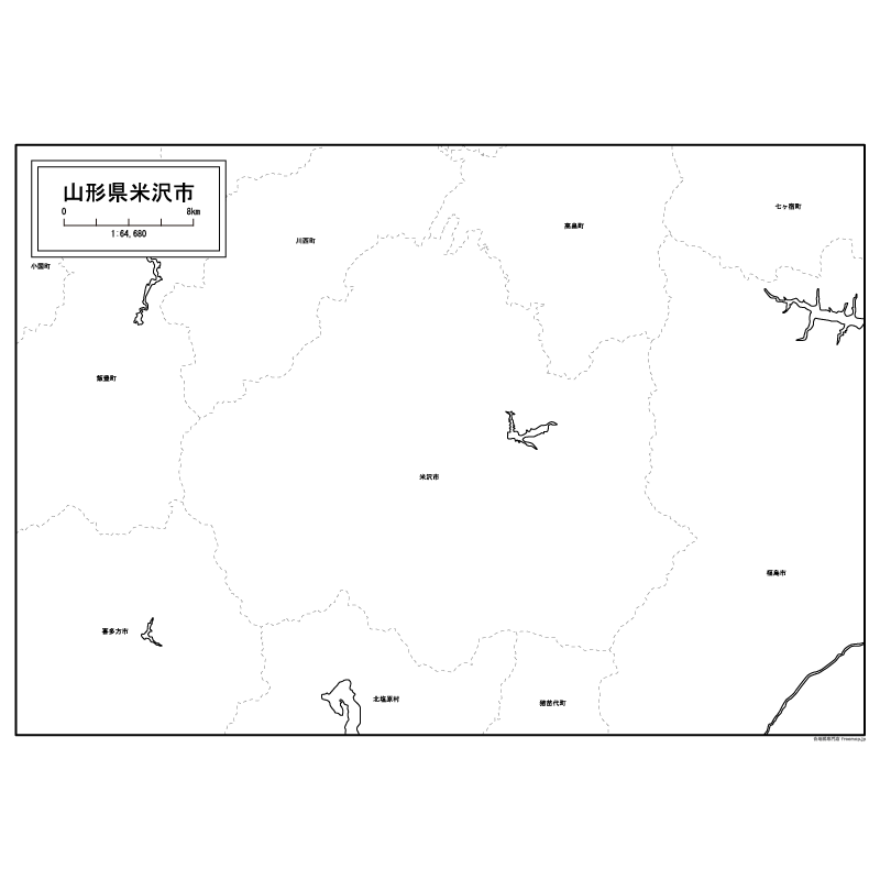 米沢市の白地図のサムネイル