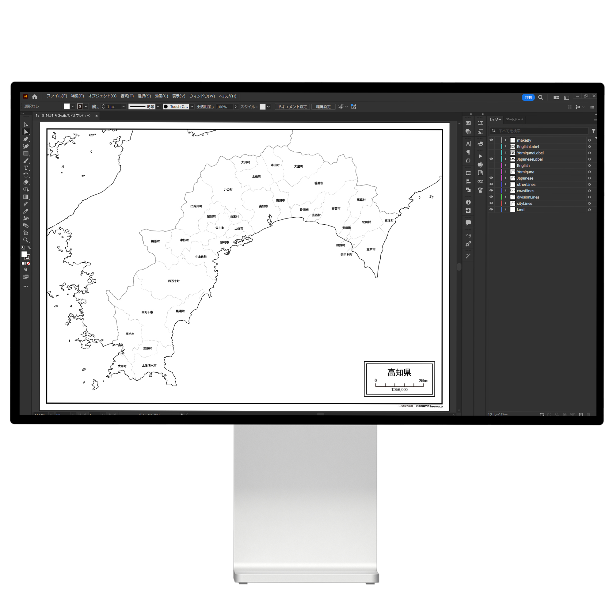 高知県の白地図データ