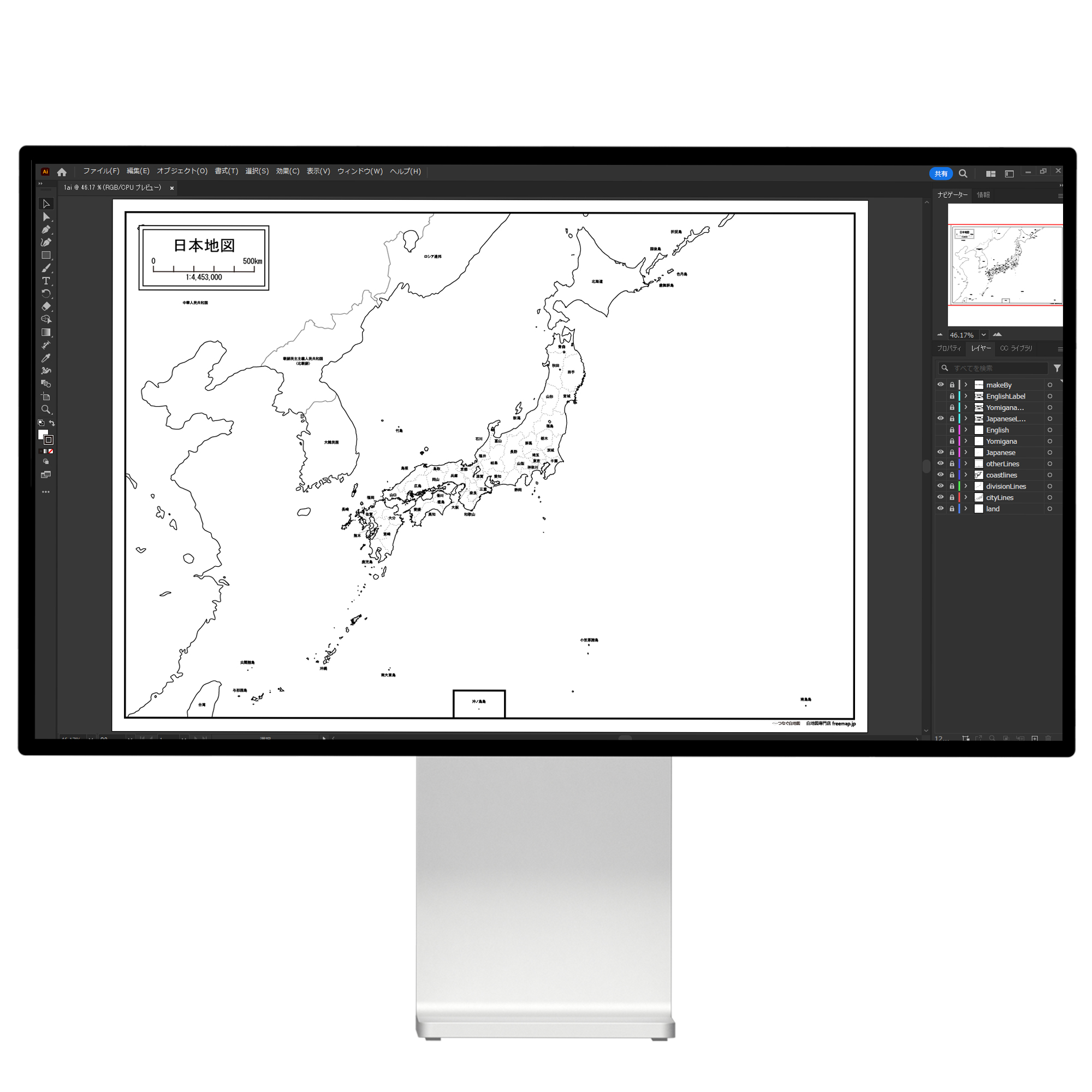 無料の日本地図-Bタイプ