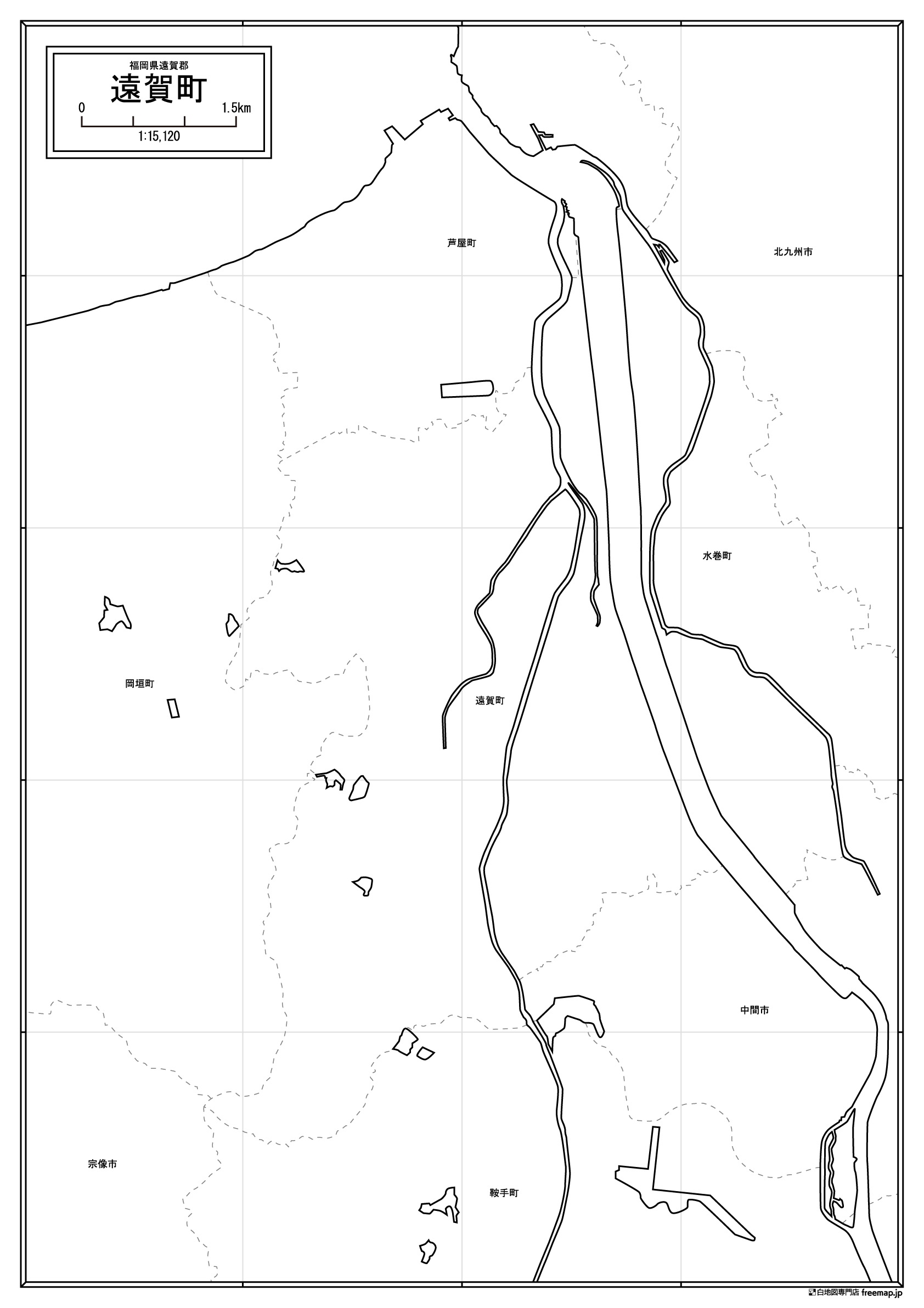 遠賀町の紙の白地図