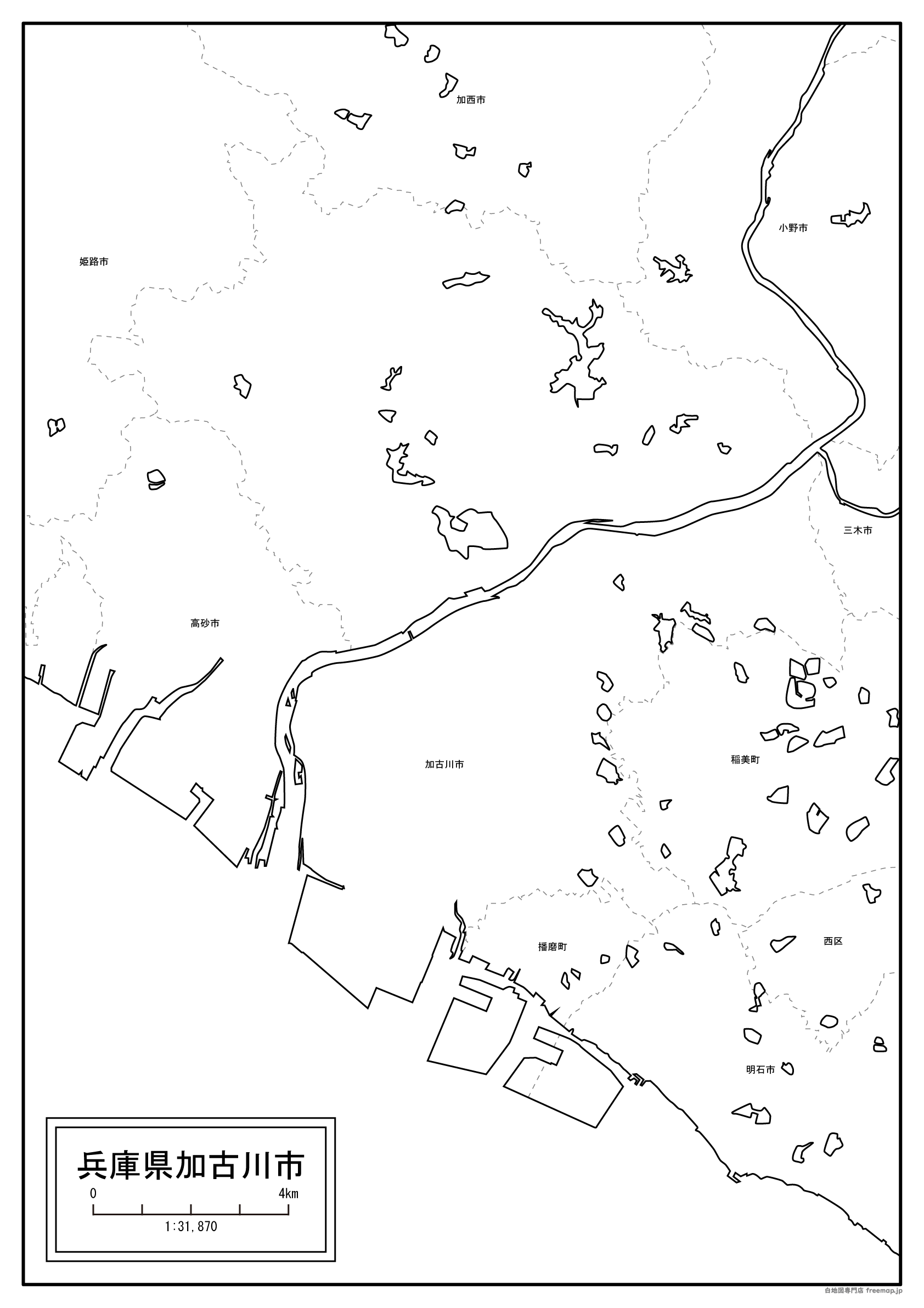 加古川市の白地図を無料ダウンロード 白地図専門店