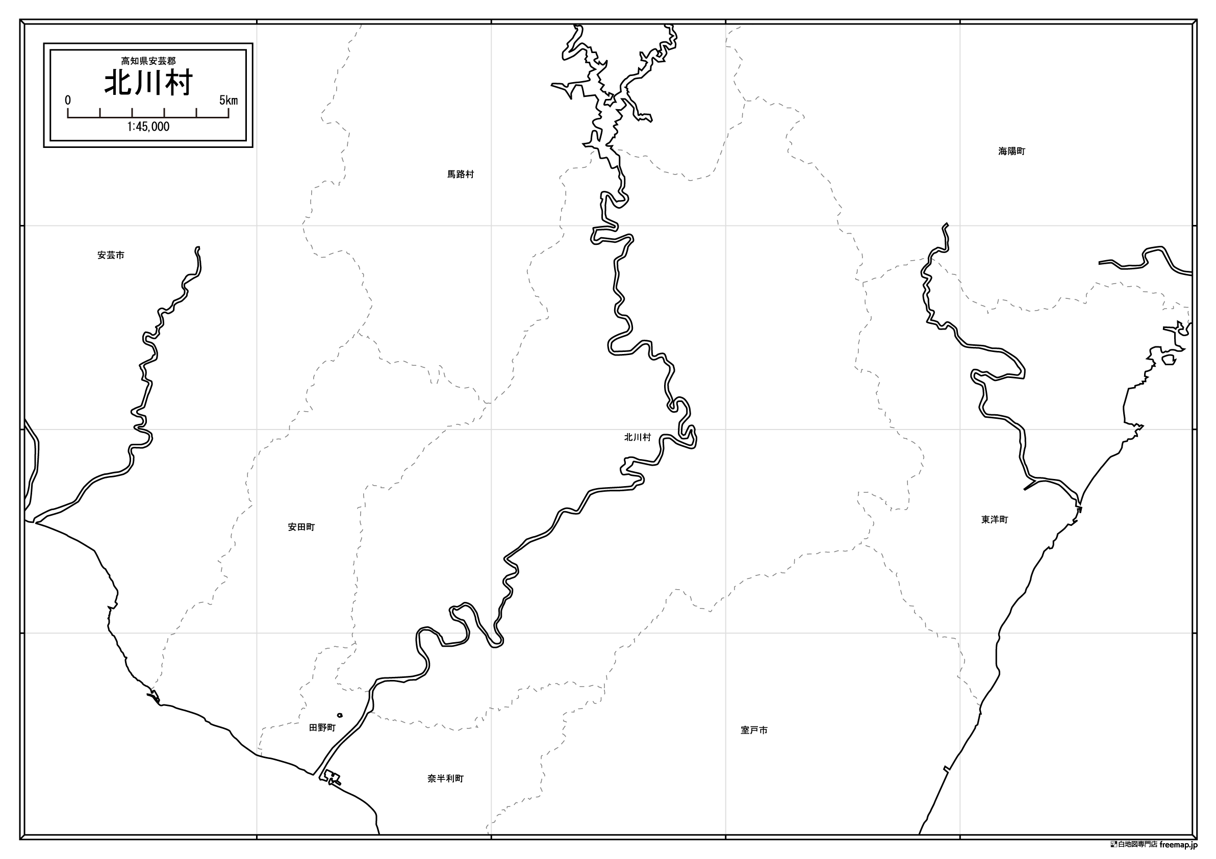 北川村の紙の白地図