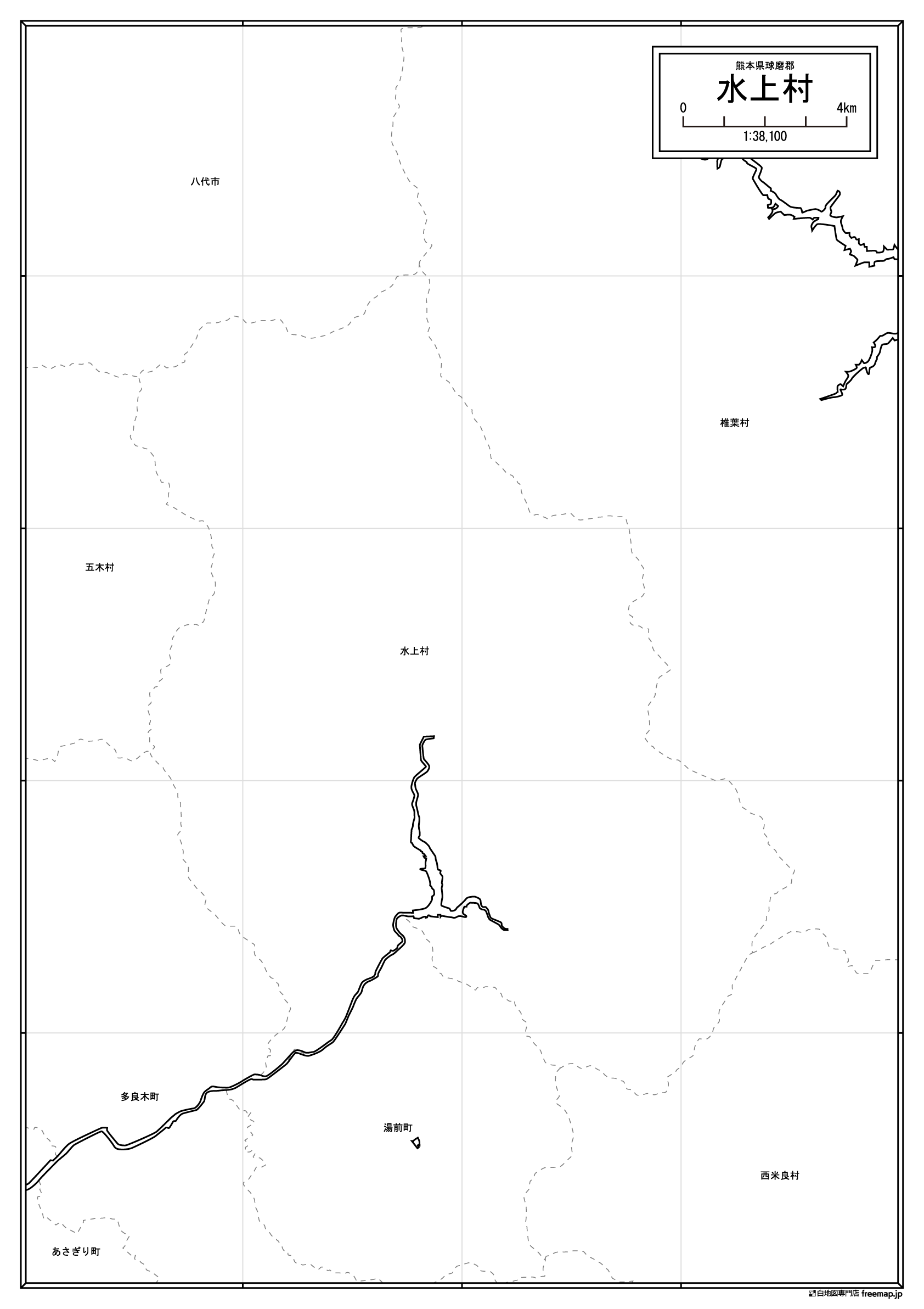 水上村の紙の白地図