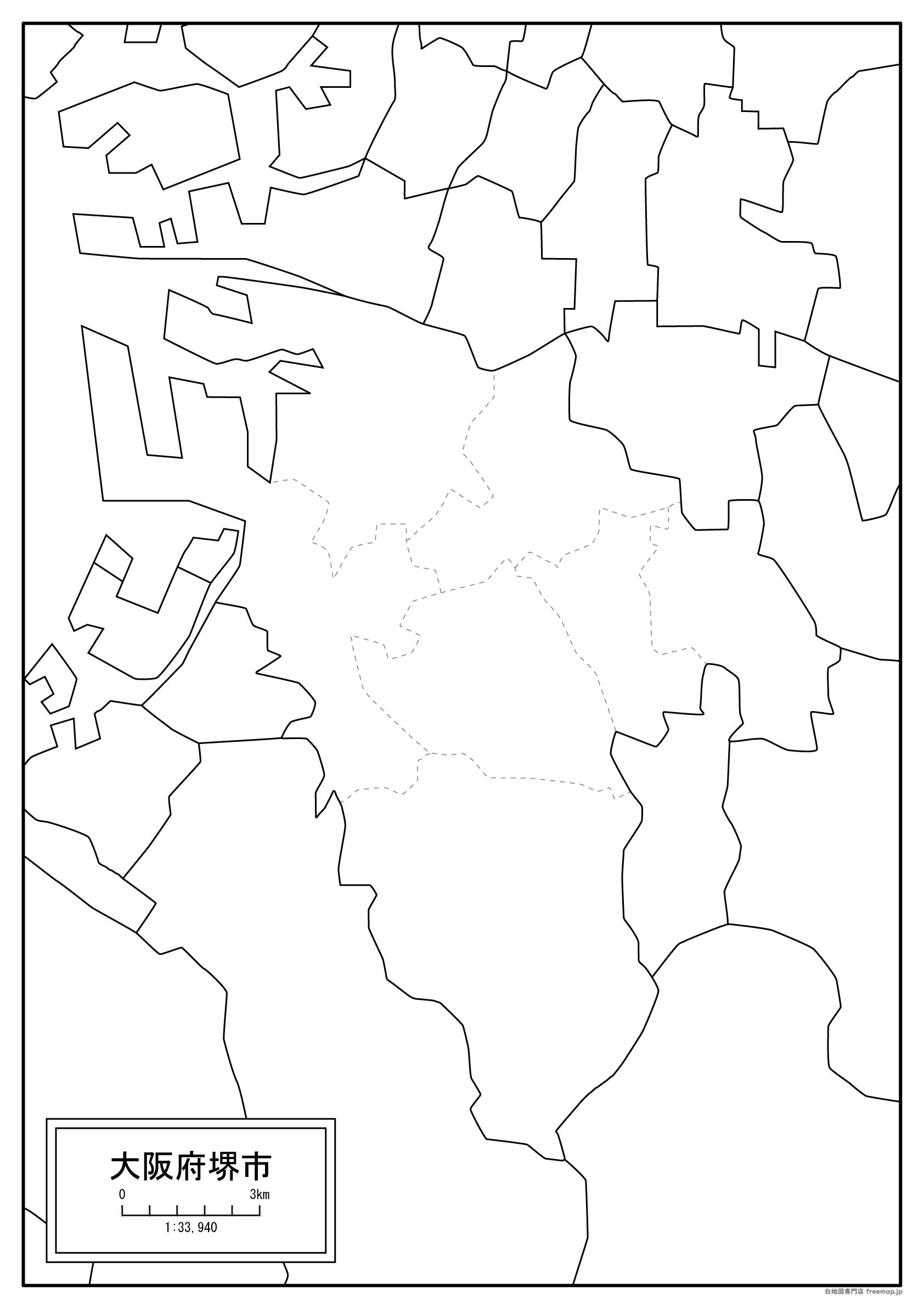 大阪府堺市の白地図を無料ダウンロード 白地図専門店