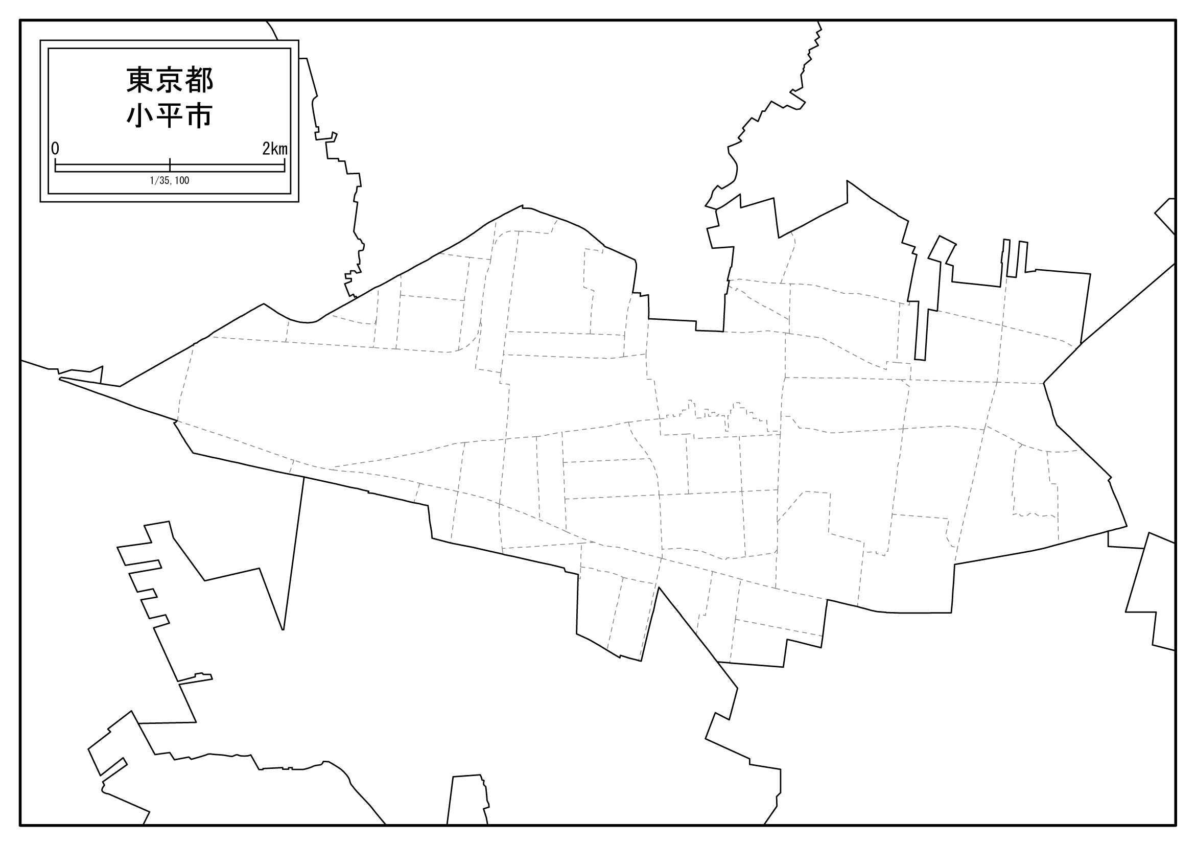 小平市の白地図を無料ダウンロードdownload kodaira's map for free of charge.