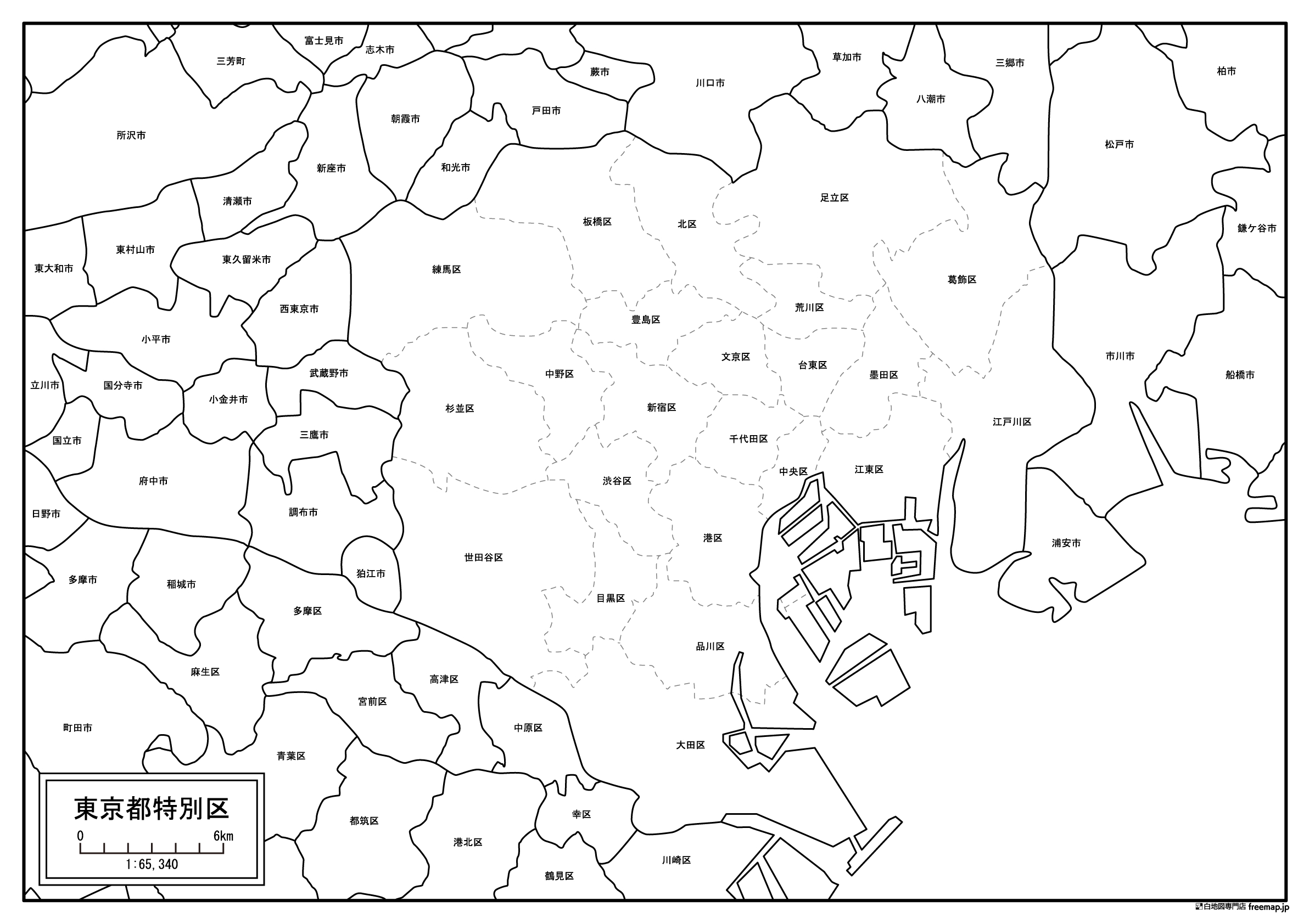 東京都特別区 ２３区 の白地図を無料ダウンロード 白地図専門店