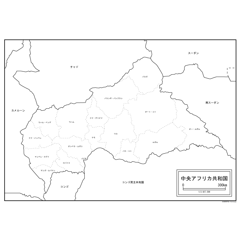 中央アフリカの白地図のサムネイル