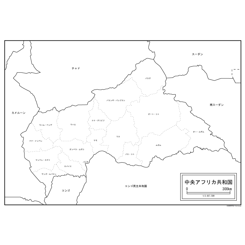 中央アフリカの白地図 白地図専門店