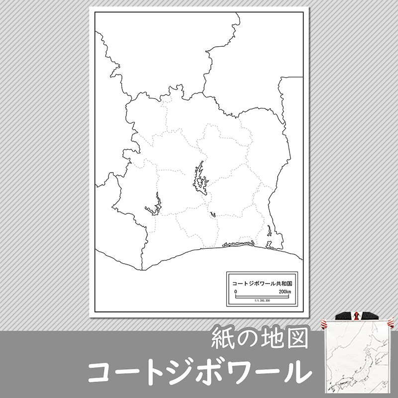 コートジボワールの紙の白地図のサムネイル