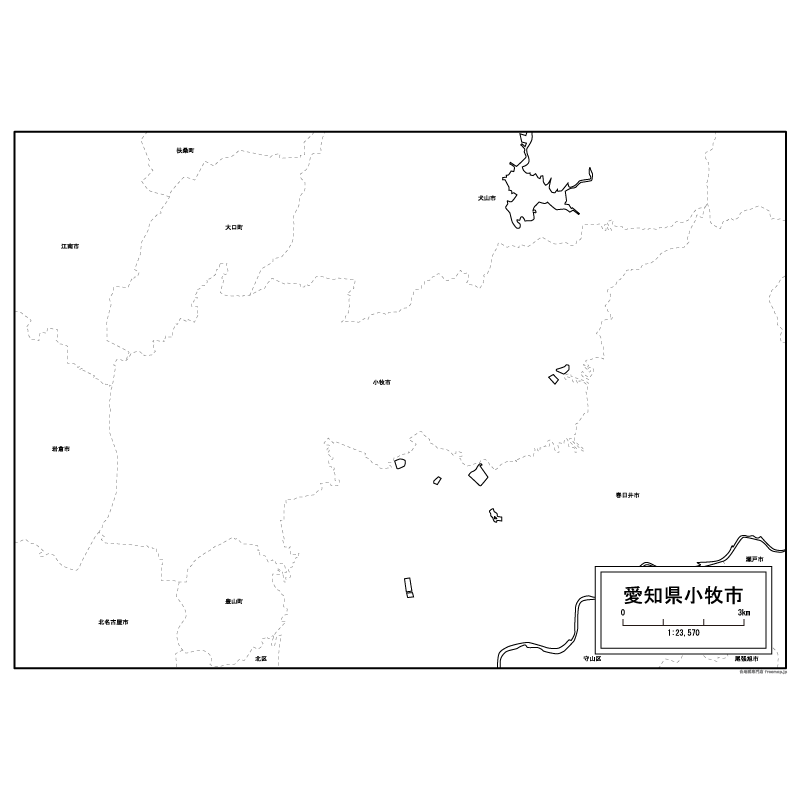 小牧市の白地図のサムネイル