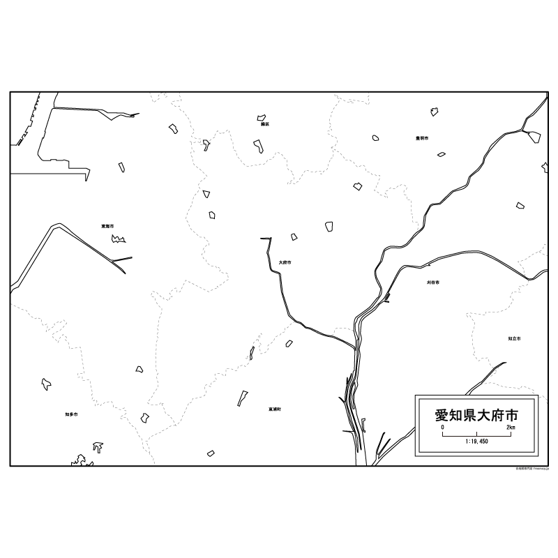 大府市の白地図のサムネイル