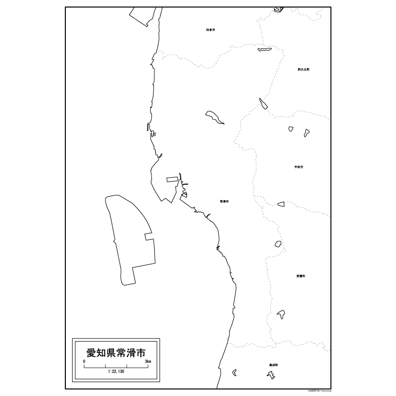 常滑市の白地図のサムネイル
