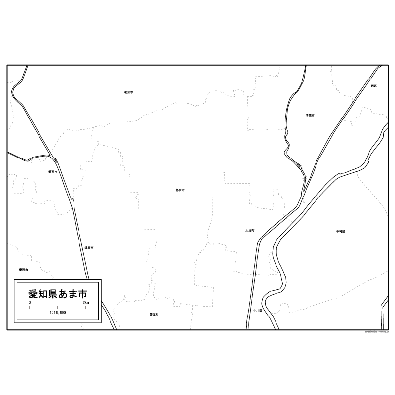 あま市の白地図のサムネイル