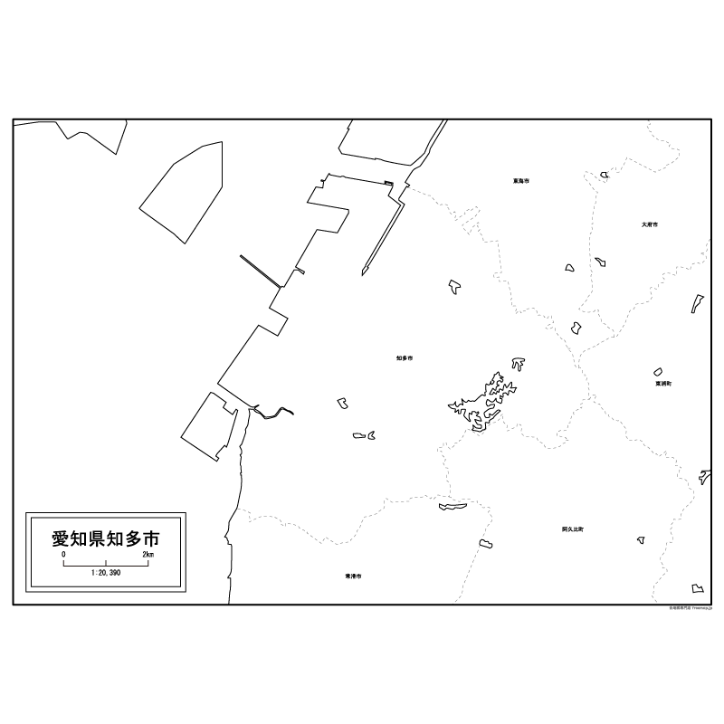 知多市の白地図のサムネイル