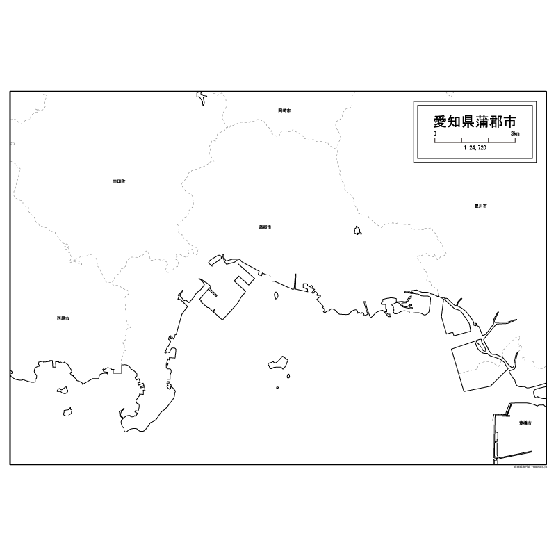 蒲郡市の白地図のサムネイル