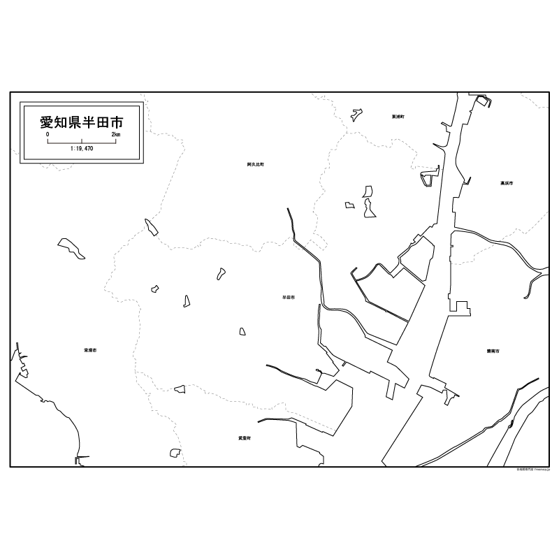 半田市の白地図のサムネイル