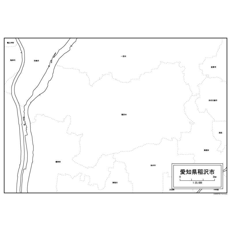 稲沢市の白地図のサムネイル