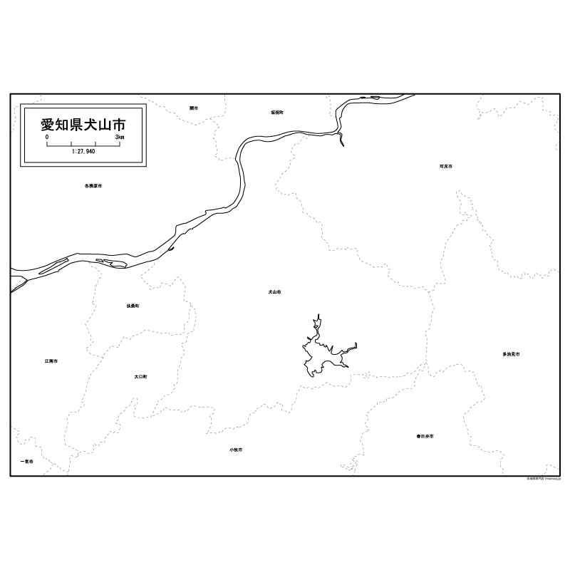 犬山市の白地図のサムネイル