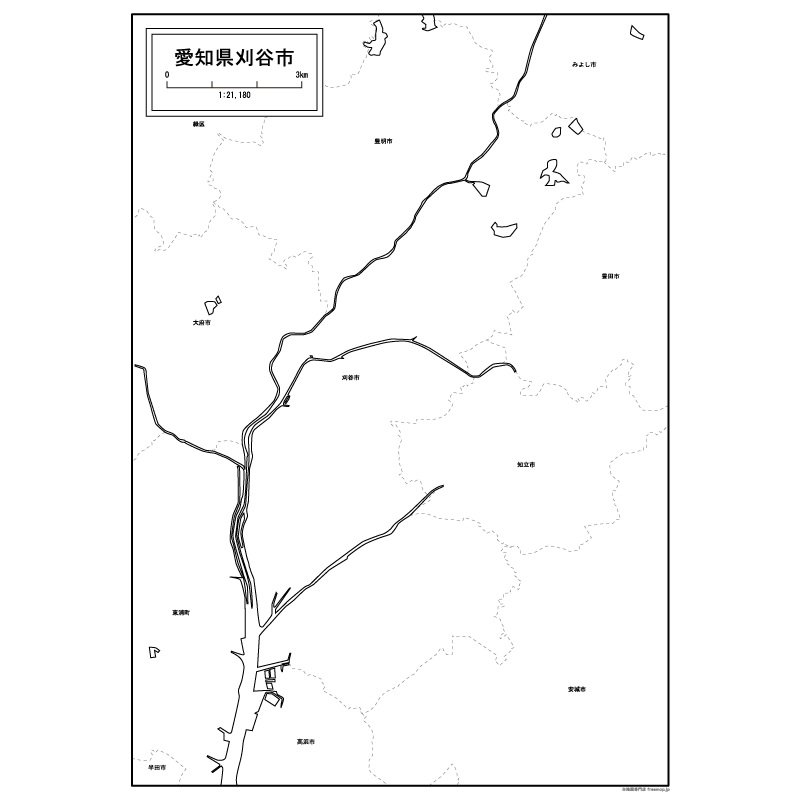 刈谷市の白地図のサムネイル
