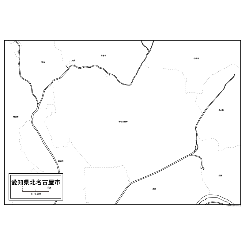 北名古屋市の白地図のサムネイル