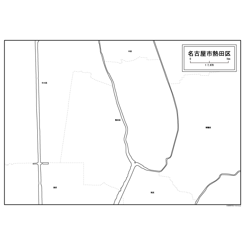 名古屋市熱田区の白地図のサムネイル
