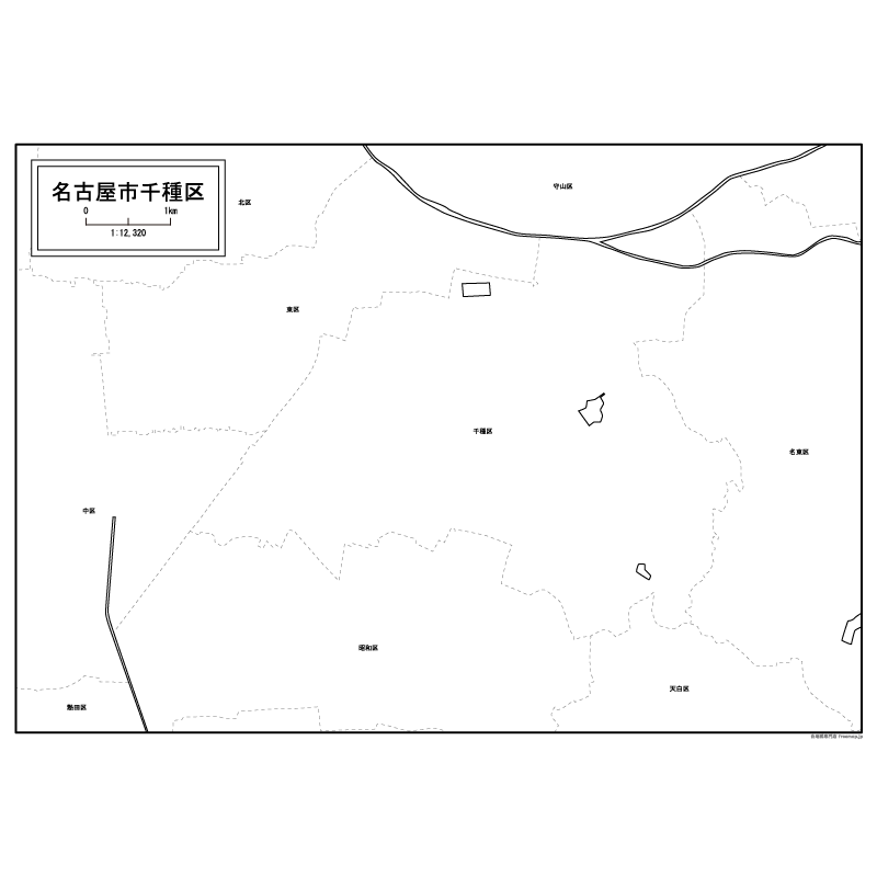 名古屋市千種区の白地図のサムネイル