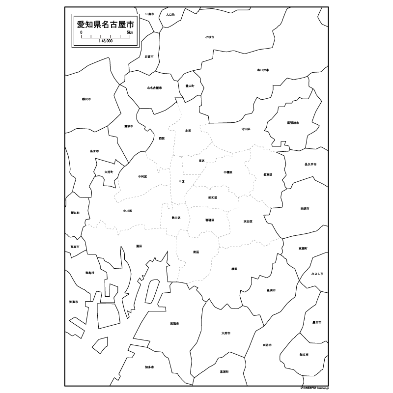 愛知県名古屋市の白地図のサムネイル