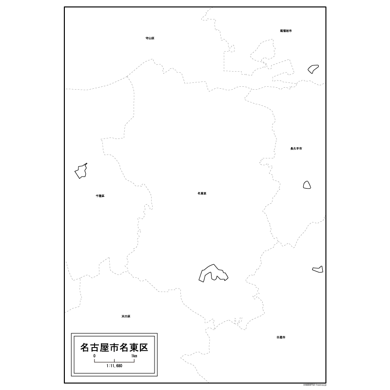 名古屋市名東区の白地図のサムネイル