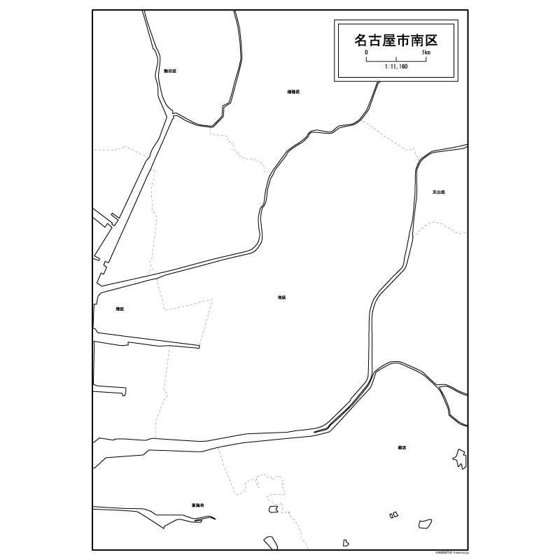 名古屋市南区の白地図のサムネイル