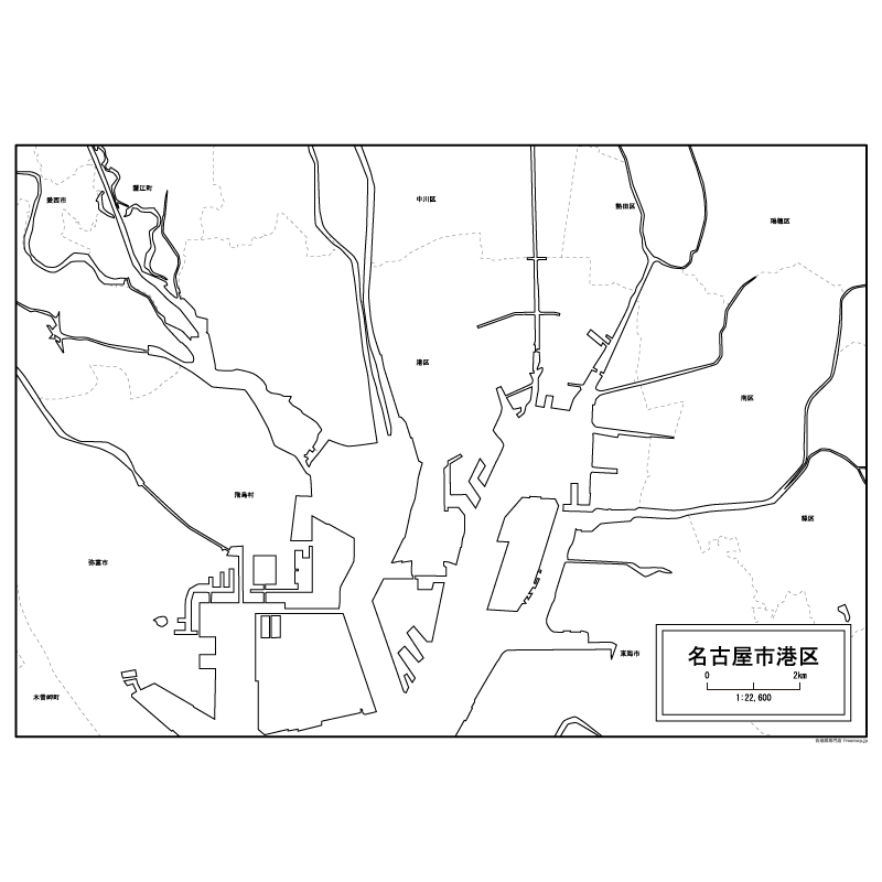 名古屋市港区の白地図のサムネイル