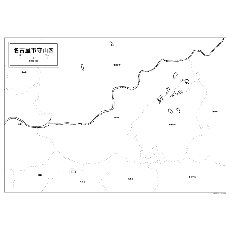 名古屋市守山区の白地図のサムネイル