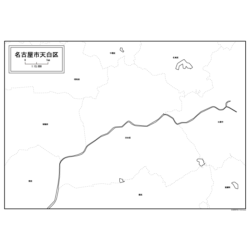 名古屋市天白区の白地図のサムネイル