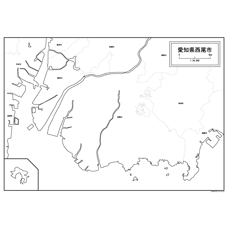 西尾市の白地図のサムネイル