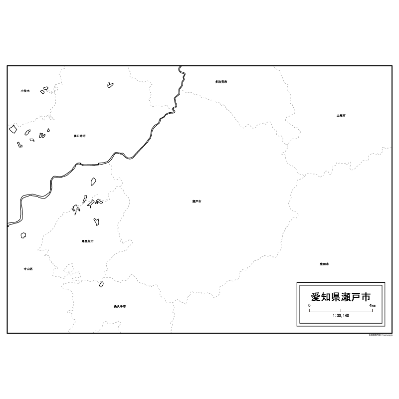 瀬戸市の白地図のサムネイル