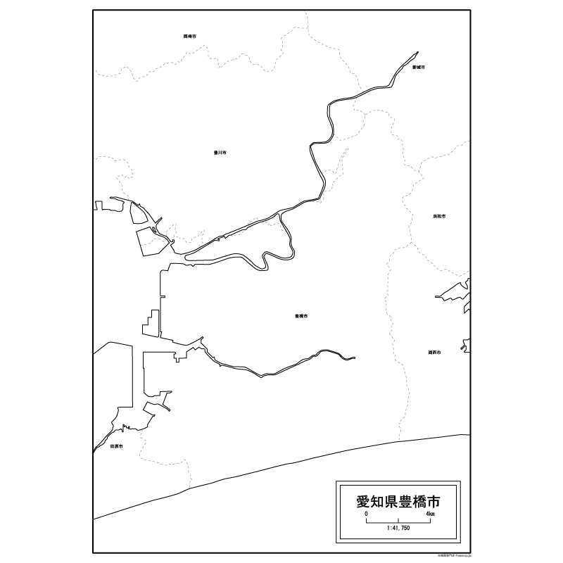 豊橋市の白地図のサムネイル