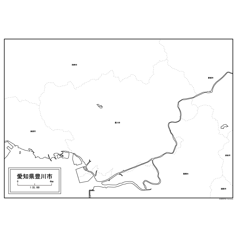 豊川市の白地図のサムネイル