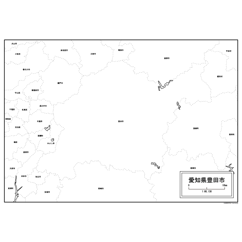 豊田市の白地図のサムネイル